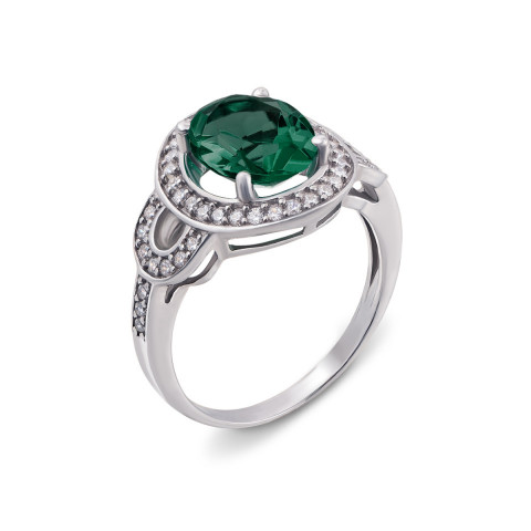 Серебряное кольцо с зеленым кварцем и фианитами (1663/9р-QGR)