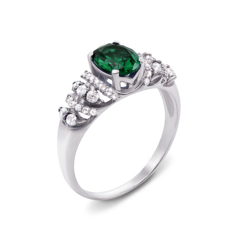 Серебряное кольцо с зеленым кварцем и фианитами (1670/9р)