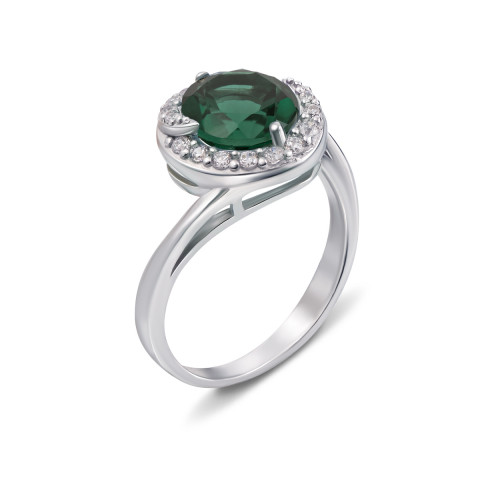 Серебряное кольцо с зеленым кварцем и фианитами (1673/9р)