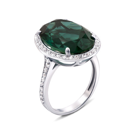 Серебряное кольцо с зеленым кварцем и фианитами (1684/9р-QGR)