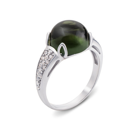 Серебряное кольцо с зеленым кварцем и фианитами (1706/9р-QGR)