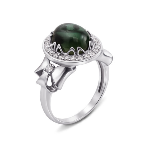 Серебряное кольцо с зеленым кварцем и фианитами (1710/9р)