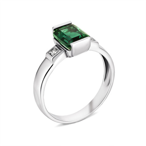 Серебряное кольцо с зеленым кварцем и фианитами (1719/1р-QGR)