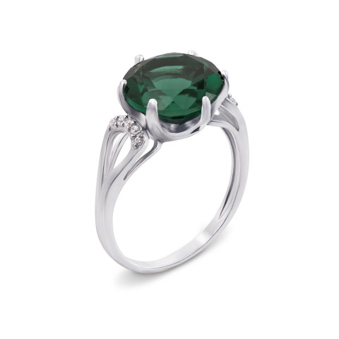 Серебряное кольцо с зеленым кварцем и фианитами (1729/9р)