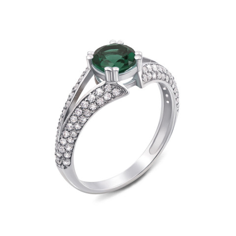 Серебряное кольцо с зеленым кварцем и фианитами (1744/9р-QGR)