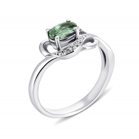 Серебряное кольцо с зеленым кварцем и фианитами (1827/9р-QGR)