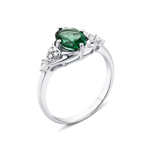 Серебряное кольцо с зеленым кварцем и фианитами (1933/9р)
