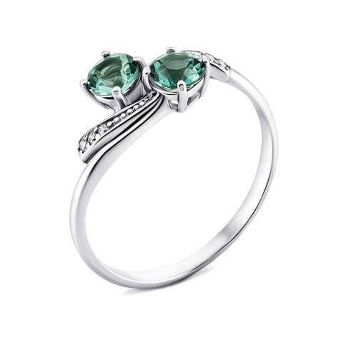 Серебряное кольцо с зеленым кварцем и фианитами (1940/9р-QGR)