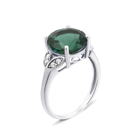 Серебряное кольцо с зеленым кварцем и фианитами (1963/9р)