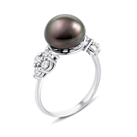 Серебряное кольцо с жемчугом и фианитами (1717/9р-PBL)