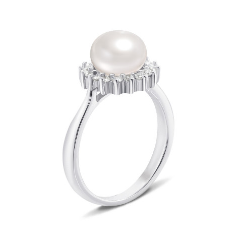 Серебряное кольцо с жемчугом и фианитами (PSS0156R)