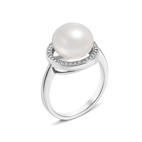Серебряное кольцо с жемчугом и фианитами (PSS0360-R/12/680)