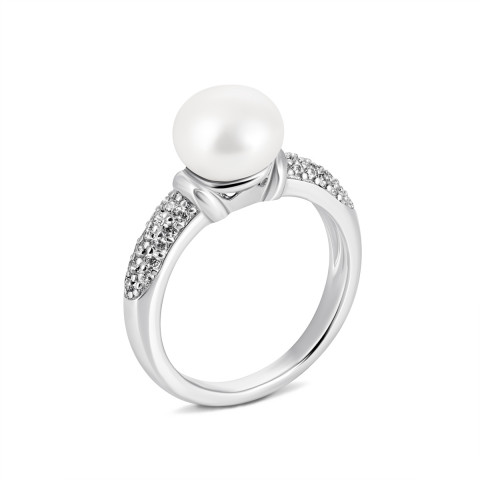 Серебряное кольцо с жемчугом и фианитами (PSS0956-R)
