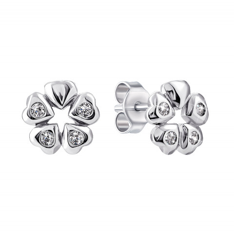 Серебряные пуссеты Цветы с фианитами (1EA70189)