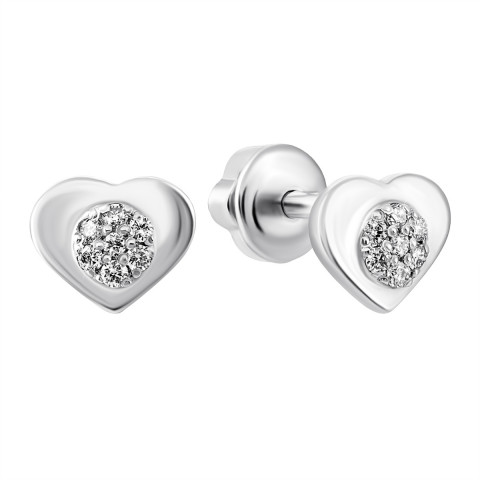 Серебряные пуссеты Сердце с бриллиантами (2407/1р-BR)
