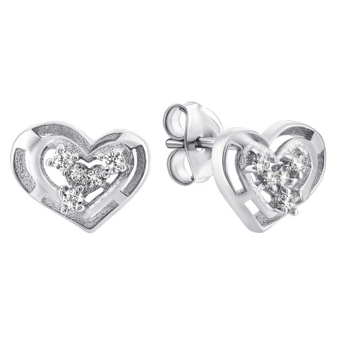 Серебряные пуссеты Сердце с фианитами (1EA78681)