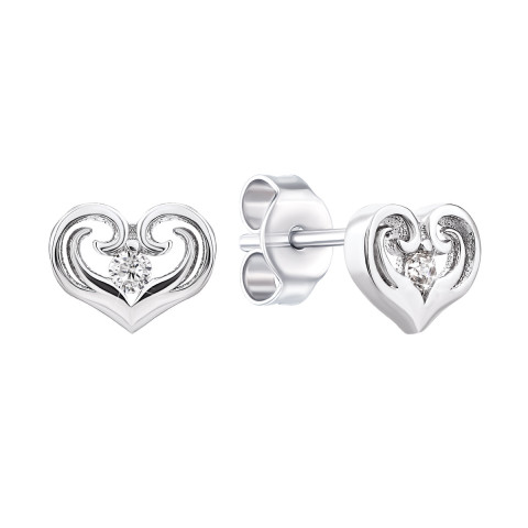 Серебряные пуссеты Сердце с фианитами (PESS0505)