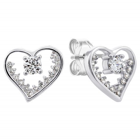 Серебряные пуссеты Сердце с фианитами (TE341221)