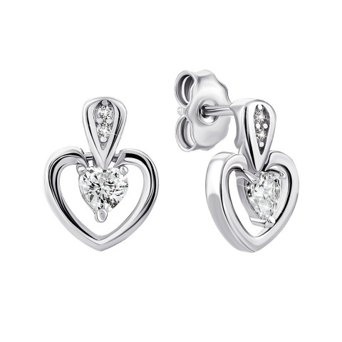 Серебряные пуссеты Сердце с фианитами (TE358135)