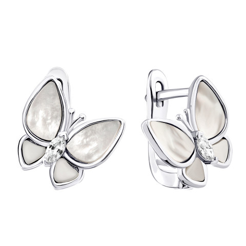 Серебряные серьги Бабочки с перламутром и фианитами (СК2ПФ/2064)