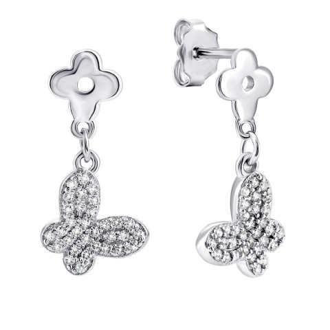 Серебряные серьги-подвески Бабочки с фианитами (TE167916)