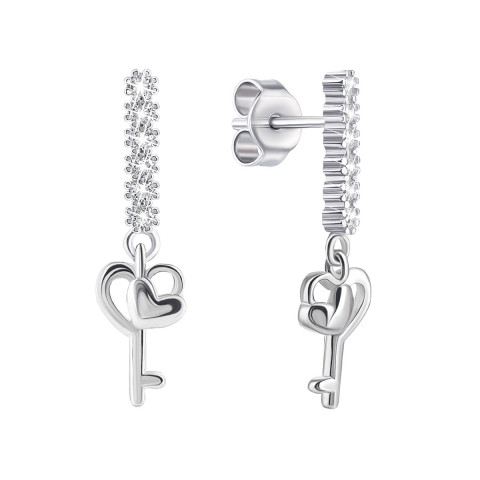 Серебряные серьги-подвески Ключики с фианитами (1EA92546)