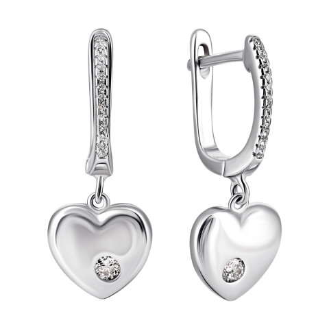 Серебряные серьги-подвески Сердце с фианитами (CE14853)