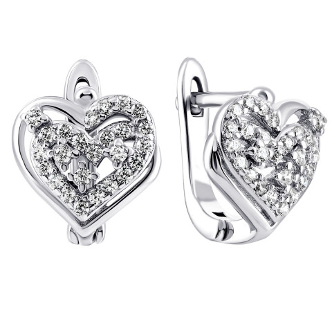 Серебряные серьги Сердце с фианитами (1EA81286)