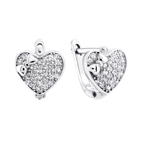 Серебряные серьги Сердце с фианитами (1EA83099)