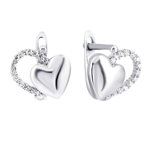 Серебряные серьги Сердце с фианитами (1EA83404)