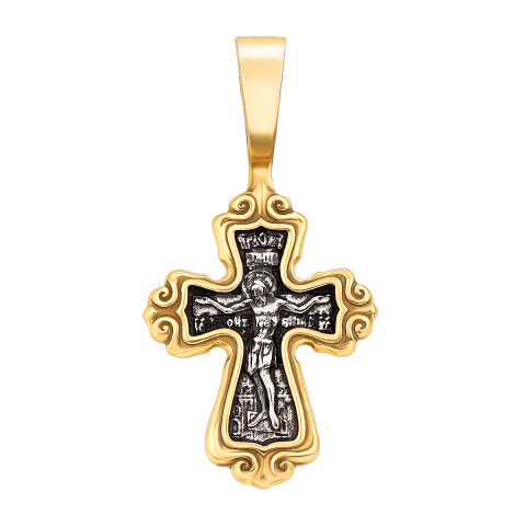 Серебряный крестик. Распятие Христа. Валаамская Икона Божией Матери (с31350/1)