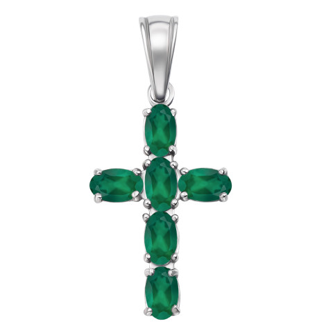 Серебряный крестик с зеленым агатом (3574р)