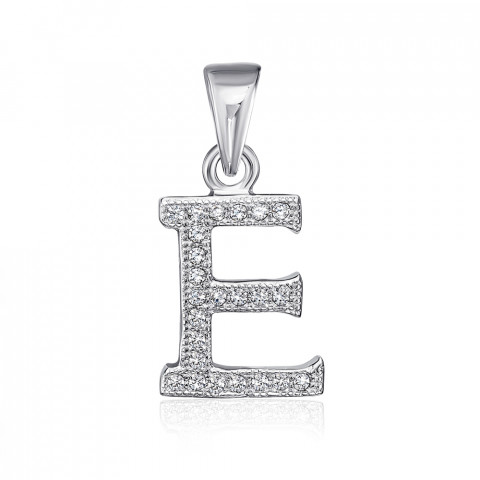 Серебряная подвеска буква «Е» с фианитами. (P4598-E-P/12/1)