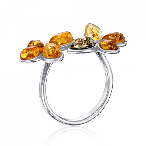Серебряное кольцо «Бабочки» с янтарем. (RdR554M-R/12/2787)
