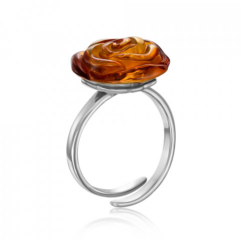 Серебряное кольцо «Роза» с янтарем. (RdR148C-R/12/2787)