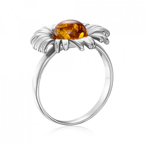 Серебряное кольцо «Подсолнух» с янтарем. (RdR57C-R/12/2787)