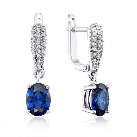 Серебряные серьги-подвески с сапфиром и фианитами (40517/12/1/2214)