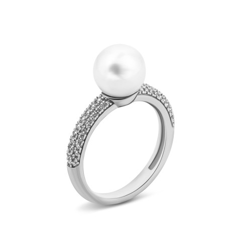 Серебряное кольцо с жемчугом и фианитами (SR37082)