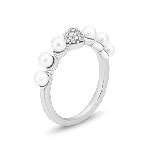 Серебряное кольцо с жемчугом и фианитами (SR38475-W)