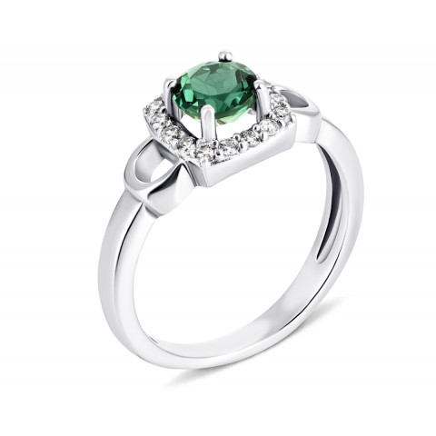 Серебряное кольцо с зеленым кварцем и фианитами (1568/1р-QGR)