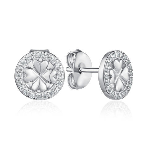 Серебряные пуссеты Клевер с фианитами SZDE00361-E/12/1