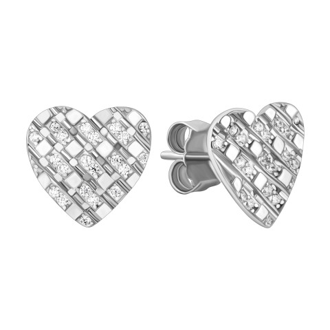 Серебряные серьги-пуссеты Сердце с фианитами (SZDE03058)
