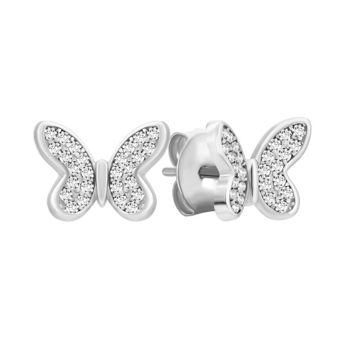 Серебряные серьги-пуссеты Бабочки с финитами (SZDE05956 б)