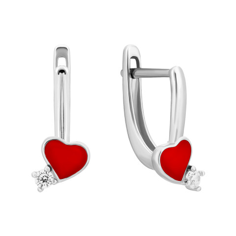 Серебряные серьги Сердце с эмалью и фианитом (SZDE06205)