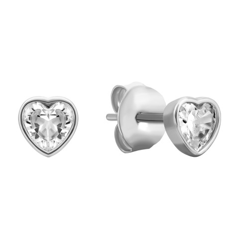 Серебряные серьги-пуссеты Сердце с фианитами (SZDE09221)