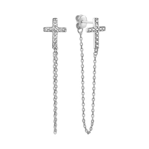 Серебряные серьги Крестики с фианитами (SZDE10370)
