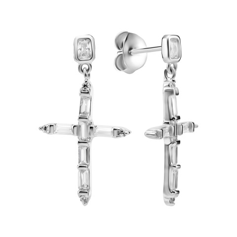 Серебряные серьги-подвески Крестики c фианитами (SZDE61502)