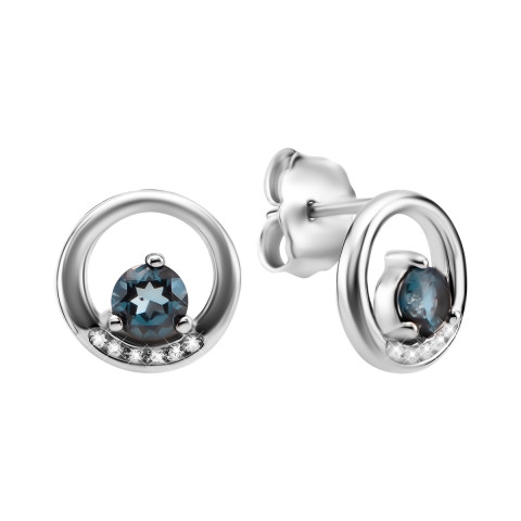 Серебряные пусcеты с топазом swiss и фианитами (SZDE75955)