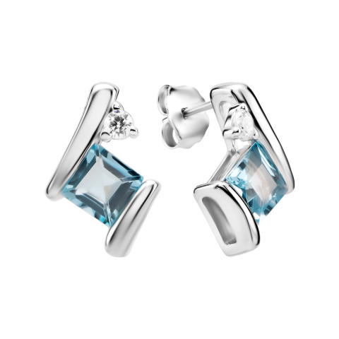 Серебряные пусcеты с топазом swiss и фианитами (SZDE75972)