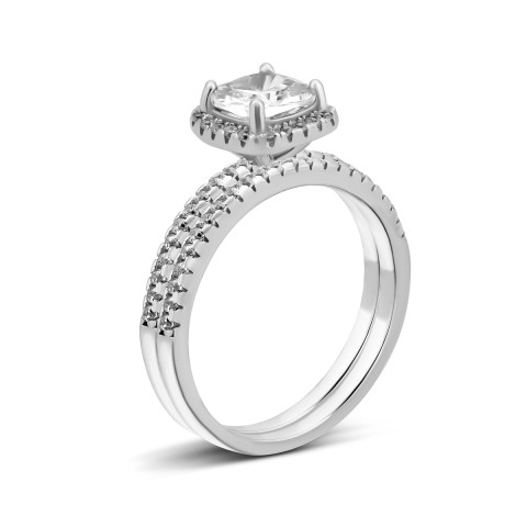 Серебряное двойное кольцо с фианитами (SZDR00166)